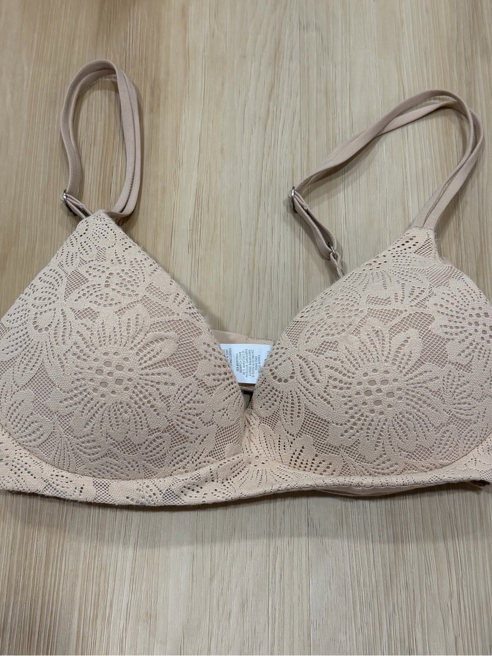 Aerie 32B Lace Light Nude Wireless Bra with Floral Overlay